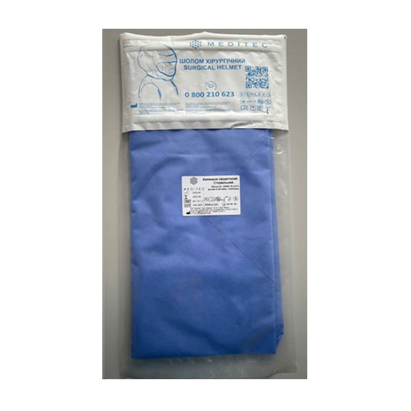 Капюшон хірургічний. Стерильний. Матеріал СММС 35 г/м*2, дихаюча вставка спанбонд 25 г/м*2